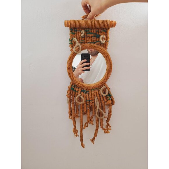 French mirror 1960 1970 macrame rope wood vintage old countryside chic boho and - Picture 2 of 10